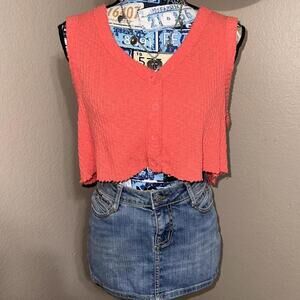 Orange BDG cropped ribbed tank top with button-up front